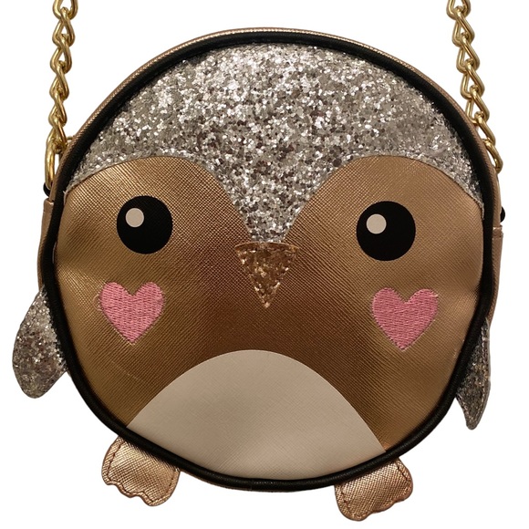 Betsey Johnson Handbags - RARE Betsey Johnson Penguin bag, with gold hardware, silver/rose gold glitter